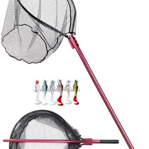 Heavy Duty Extra Large Aluminum Telescoping Landing Net – Saltwater Fishing Net with 6pcs Soft Jig Swimbait, Extends to 72-94in